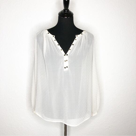 Amuse Society off white cream sheer gold polka dot grommet trim top size Small - Picture 1 of 14